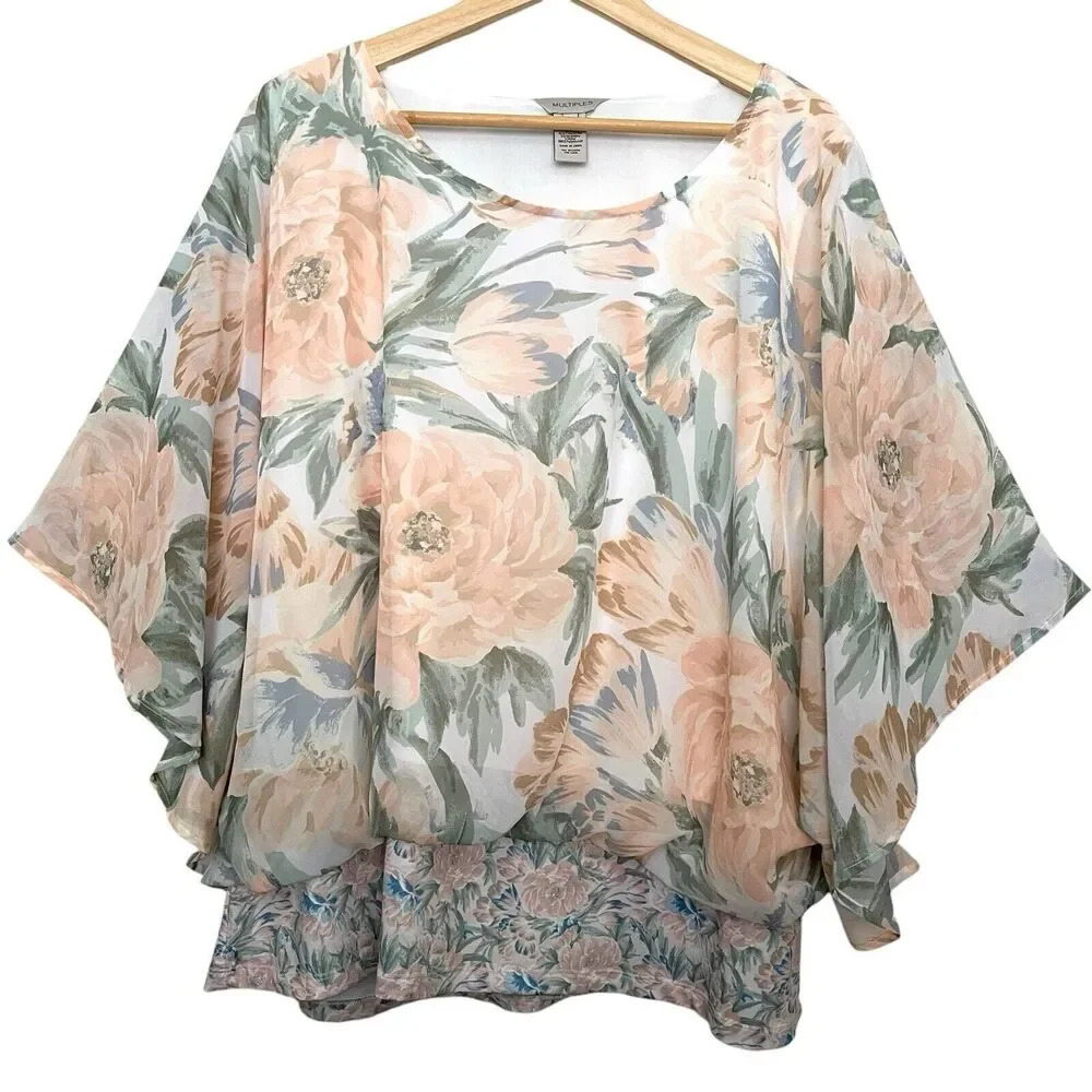 Multiples Floral Flutter Sleeve Oversized Top‎ boho Size 2X Multicolor